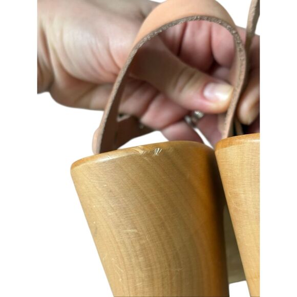 Anthropologie Swedish Hasbeens Braided Sky High Clogs Leather Wood size 39 Peach - Picture 13 of 15